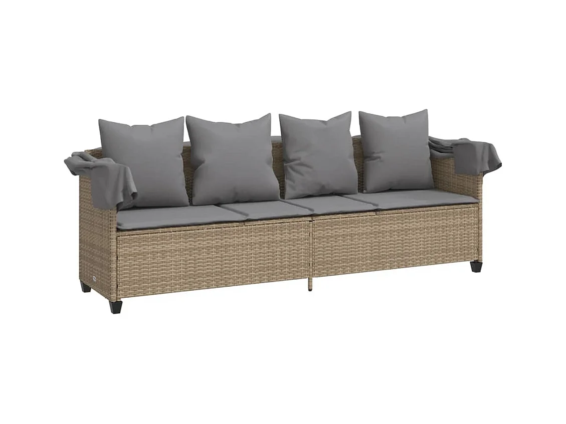 Chaise longue avec auvent et coussins beige résine tressée