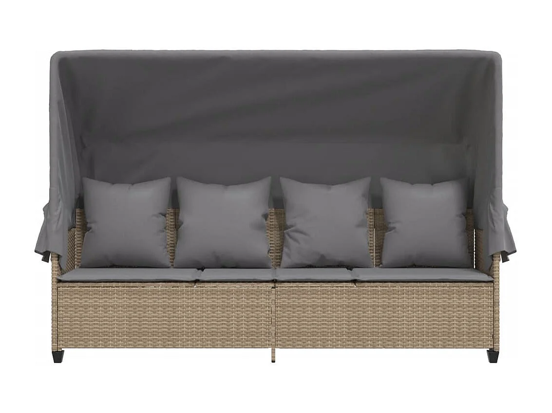 Chaise longue avec auvent et coussins beige résine tressée