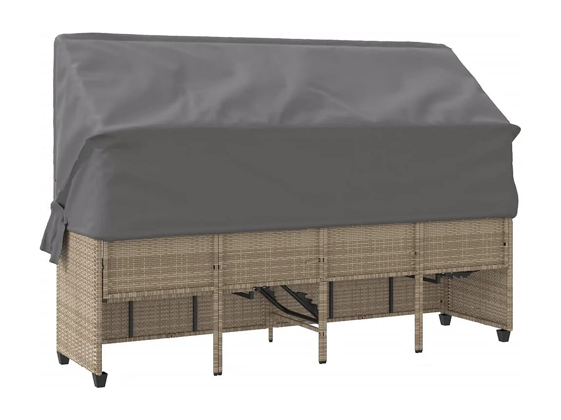 Chaise longue avec auvent et coussins beige résine tressée