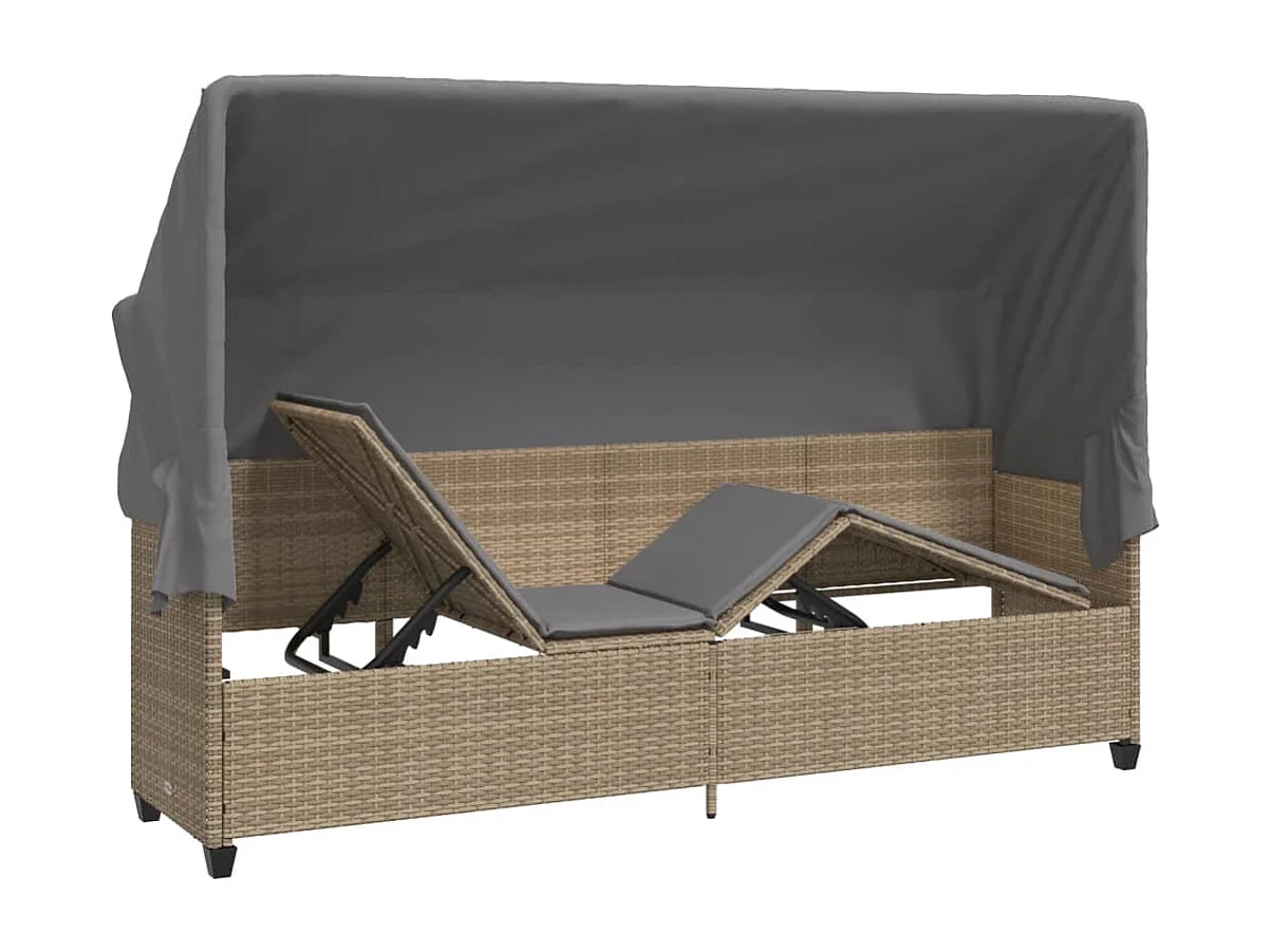 Chaise longue avec auvent et coussins beige résine tressée
