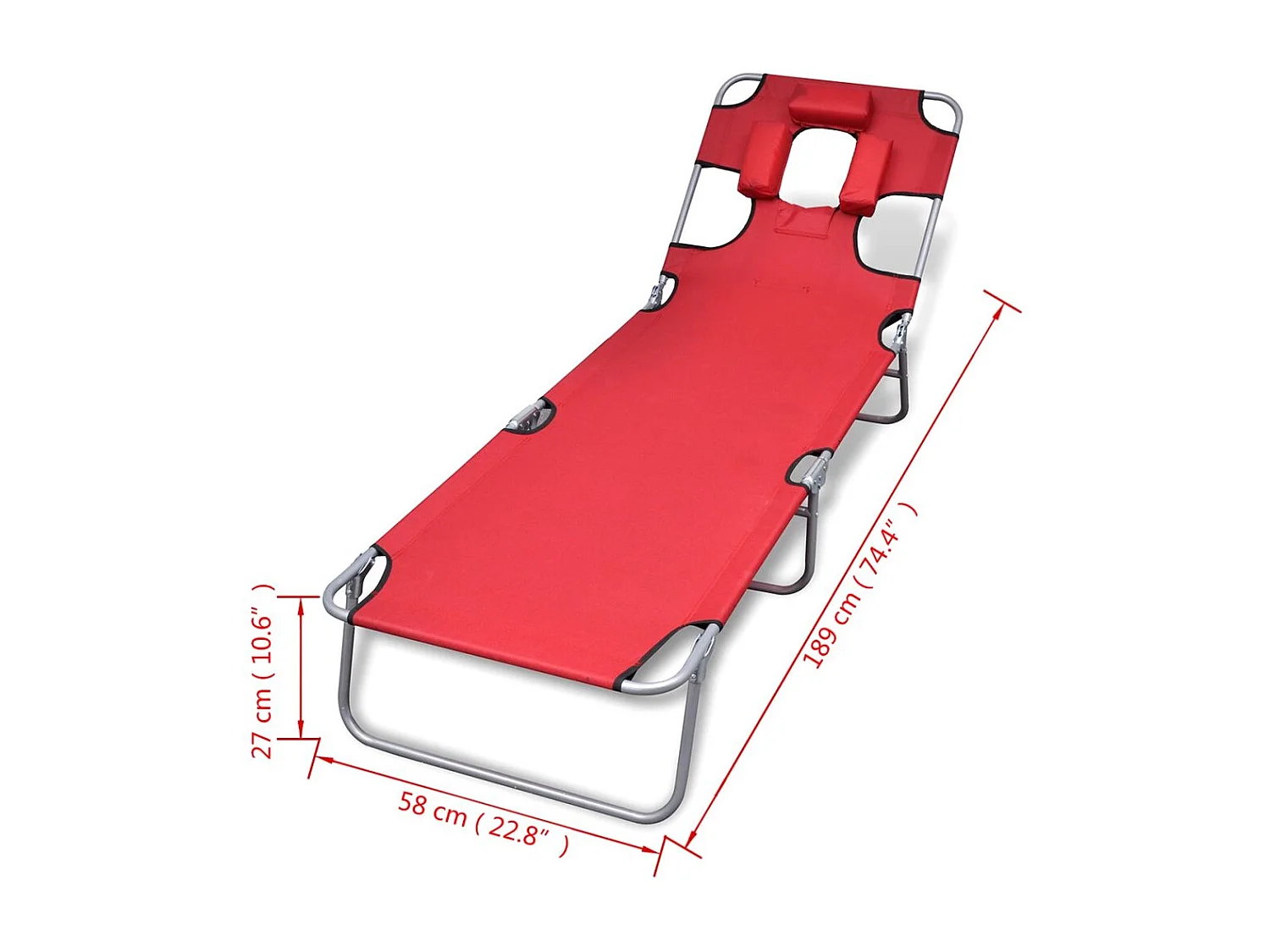 Chaise longue avec coussin de tête Acier enduit de poudre Rouge