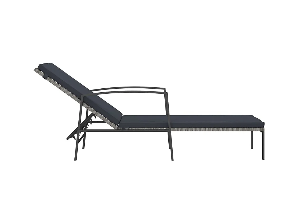 Chaise longue de jardin avec coussin Résine tressée Gris