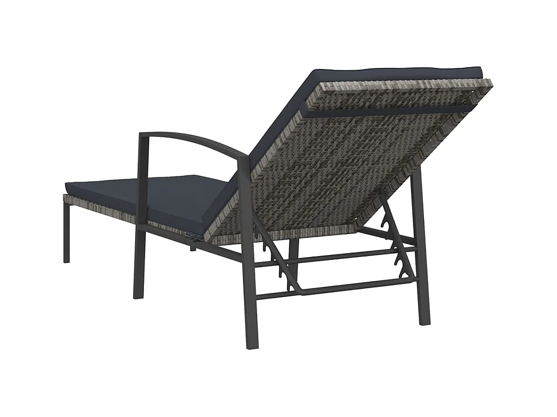 Chaise longue de jardin avec coussin Résine tressée Gris