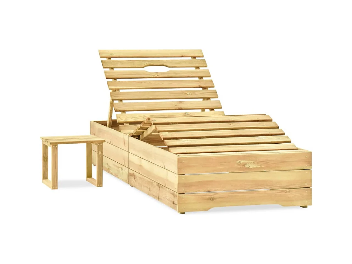 Chaise longue de jardin avec table et coussin Pin imprégné 44