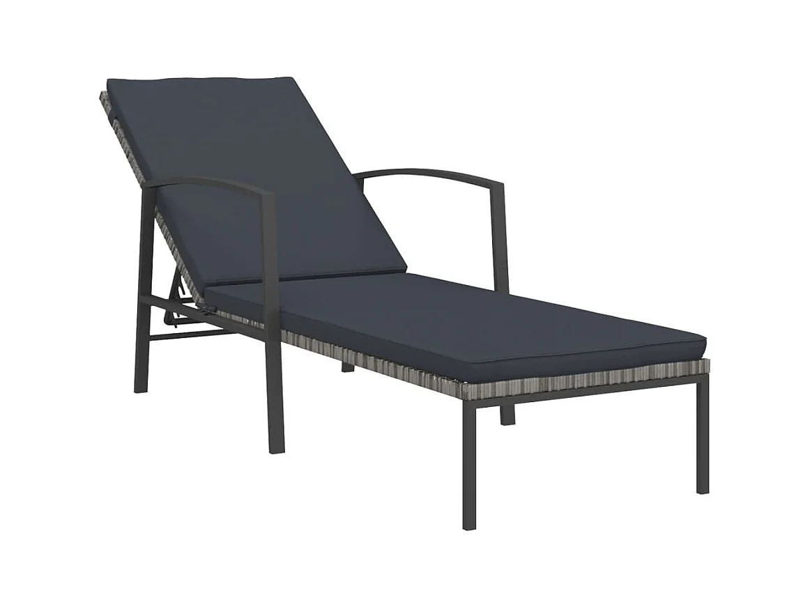 Chaises longues 2 pcs avec table Résine tressée Gris