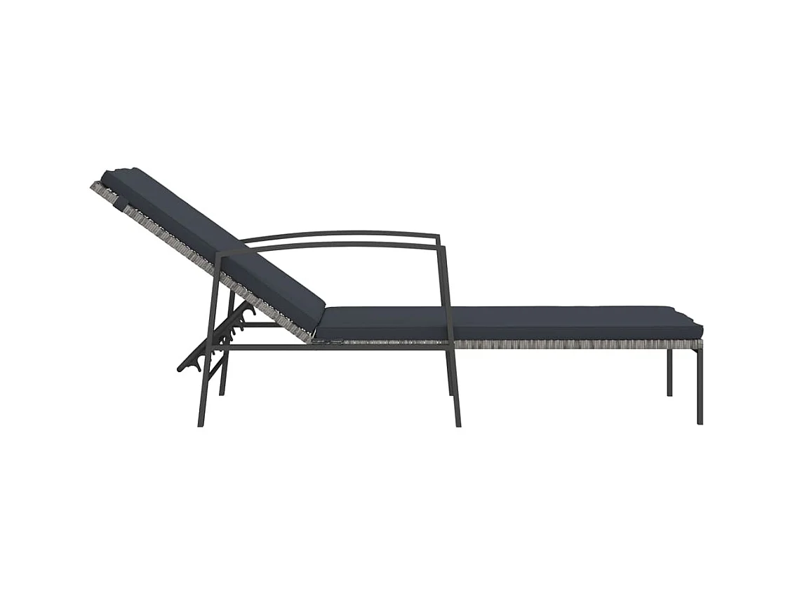 Chaises longues 2 pcs avec table Résine tressée Gris