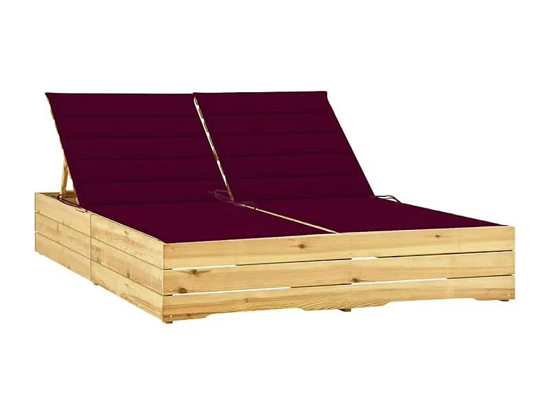 Chaise longue double et coussins bordeaux Bois de pin imprégné 4