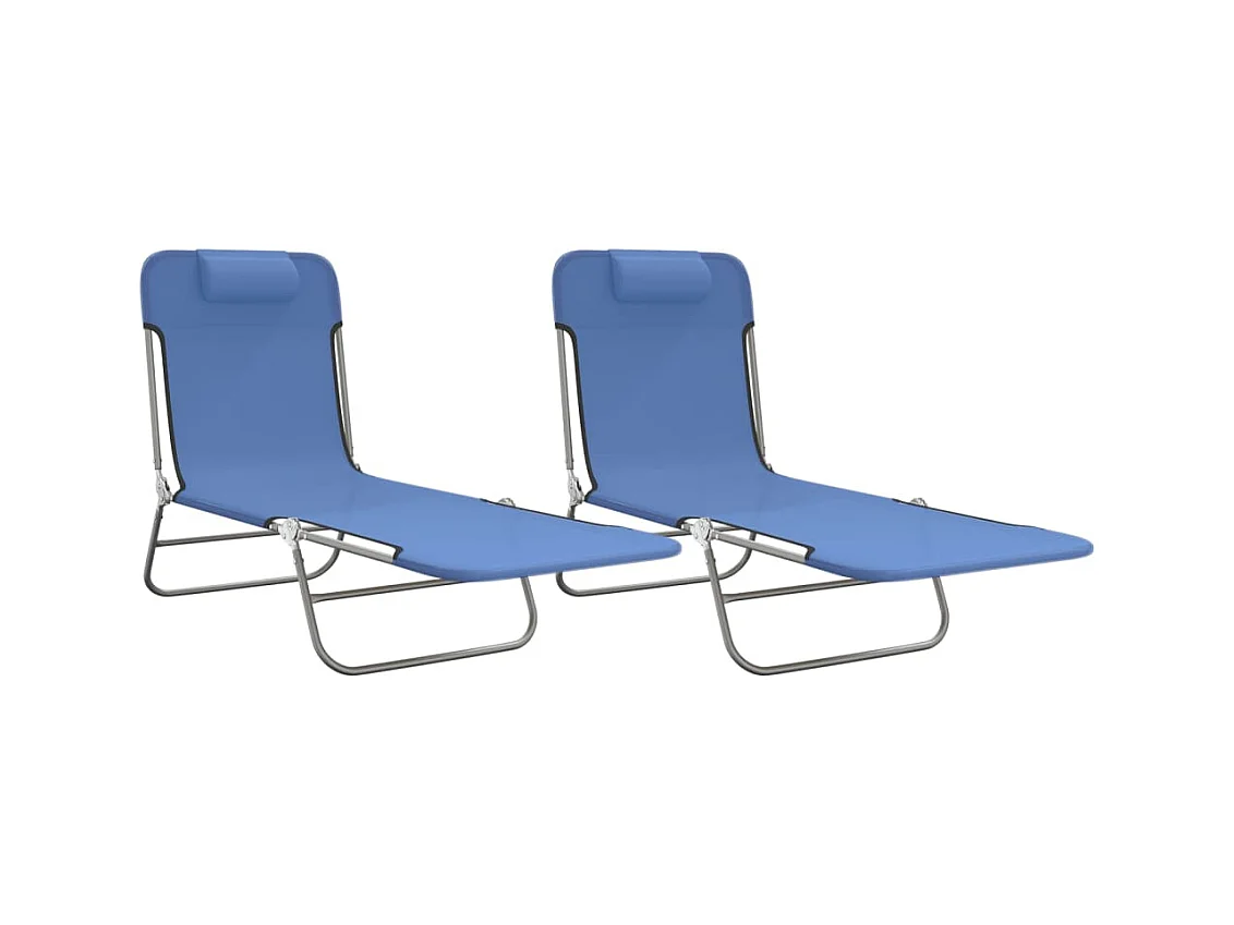 Chaises longues pliables 2 pcs bleu textilène et acier