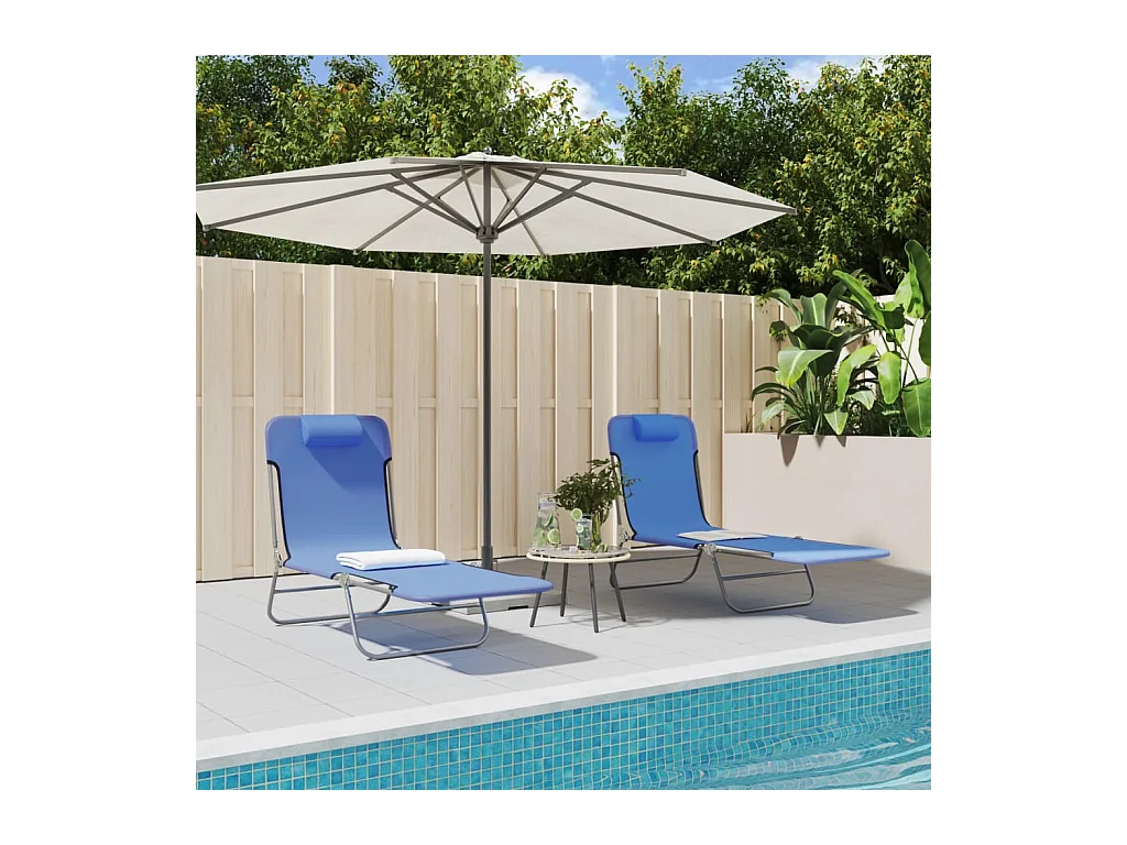 Chaises longues pliables 2 pcs bleu textilène et acier