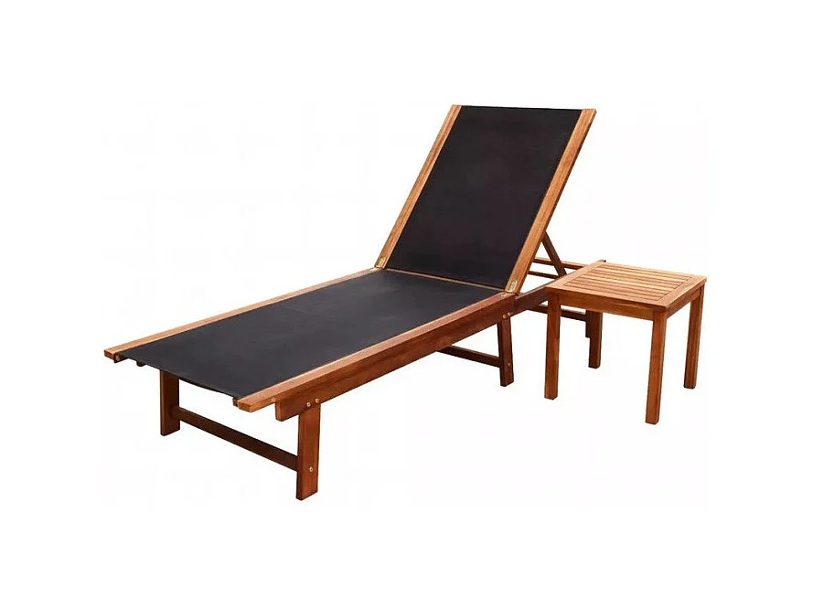 Ensemble chaise longue textilène noir et table acacia Sikash
