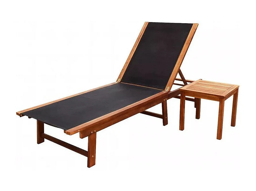 Ensemble chaise longue textilène noir et table acacia Sikash