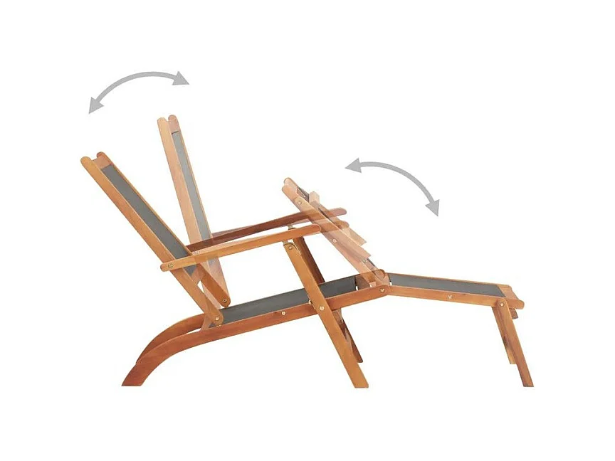 Chaise longue pliable textilène noir et acacia massif Lilis