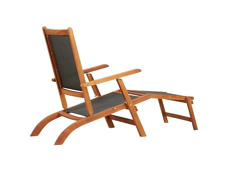 Chaise longue pliable textilène noir et acacia massif Lilis