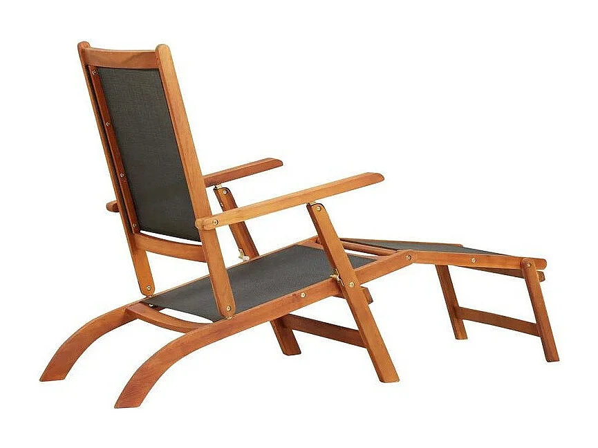 Chaise longue pliable textilène noir et acacia massif Lilis