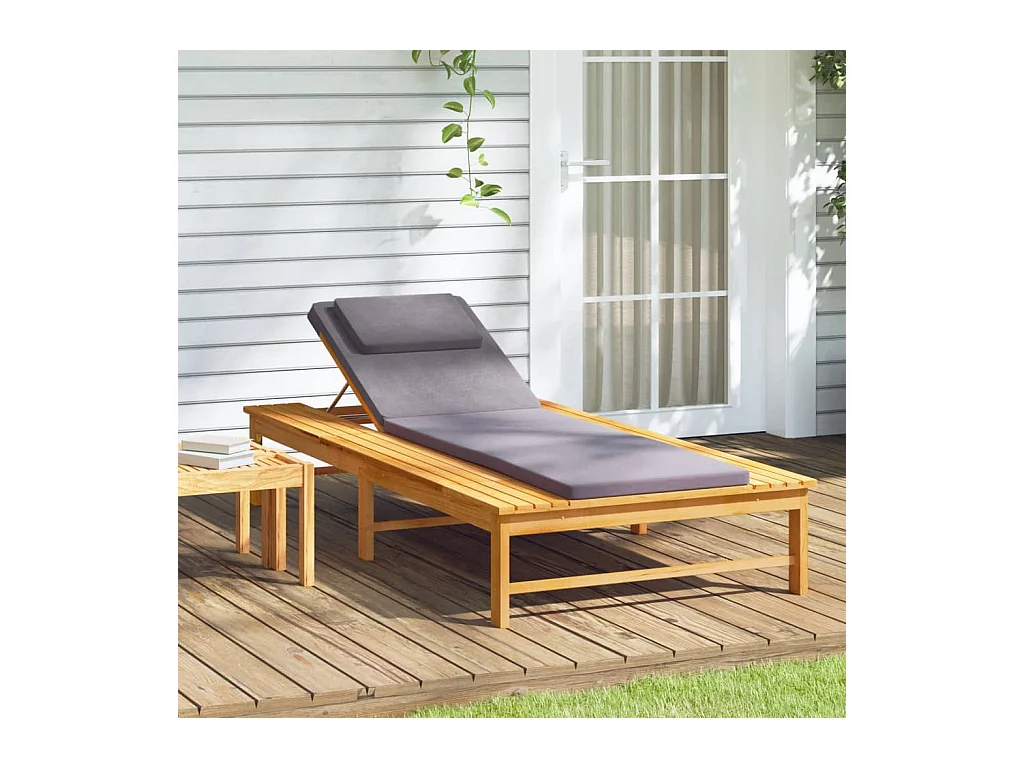 Chaise longue et coussin-oreiller gris foncé bois massif acacia