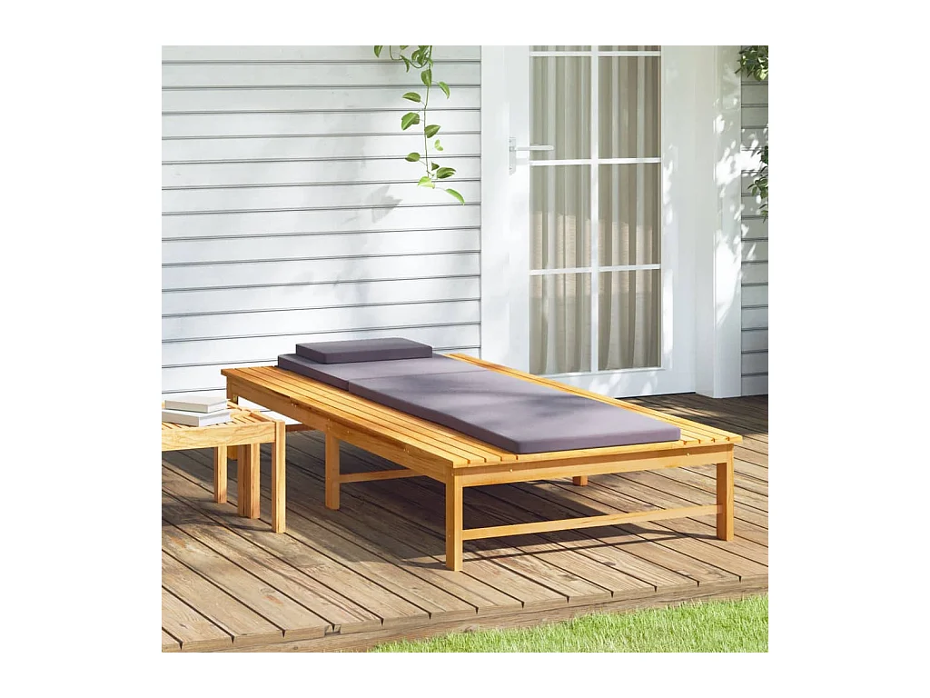 Chaise longue et coussin-oreiller gris foncé bois massif acacia