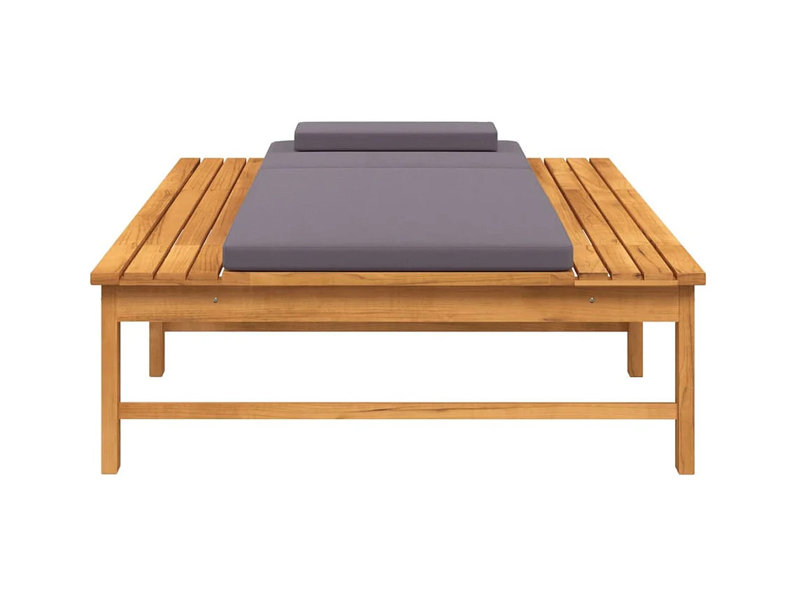 Chaise longue et coussin-oreiller gris foncé bois massif acacia