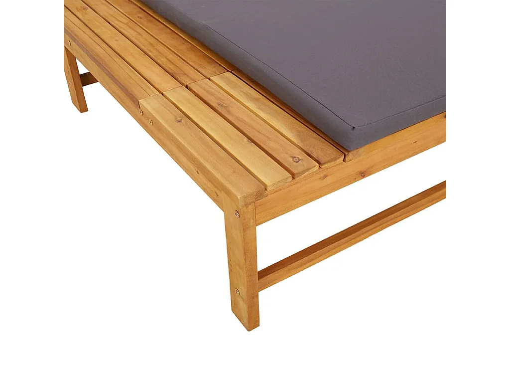 Chaise longue et coussin-oreiller gris foncé bois massif acacia