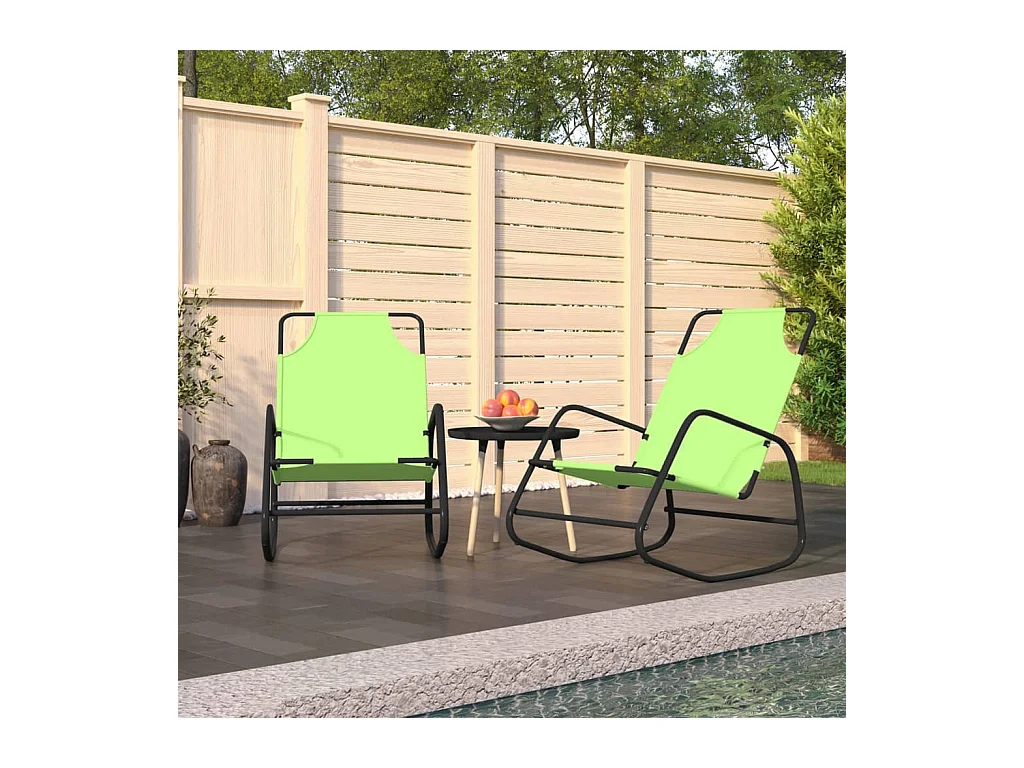 Chaises longues à bascule 2 pcs Vert Acier et textilène