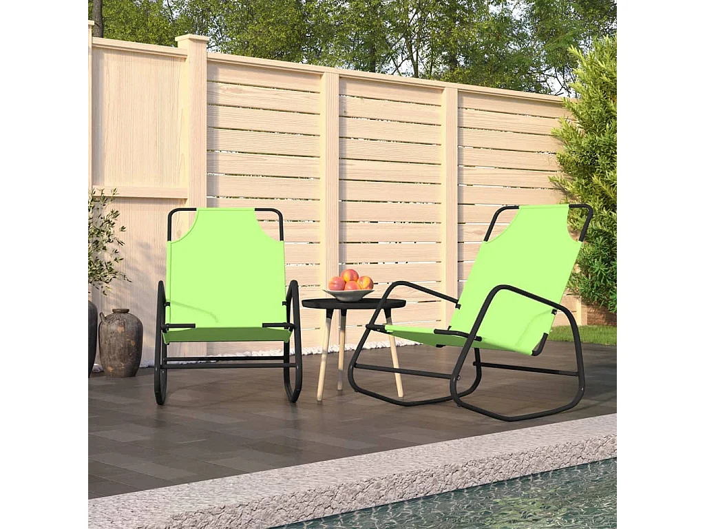 Chaises longues à bascule 2 pcs Vert Acier et textilène
