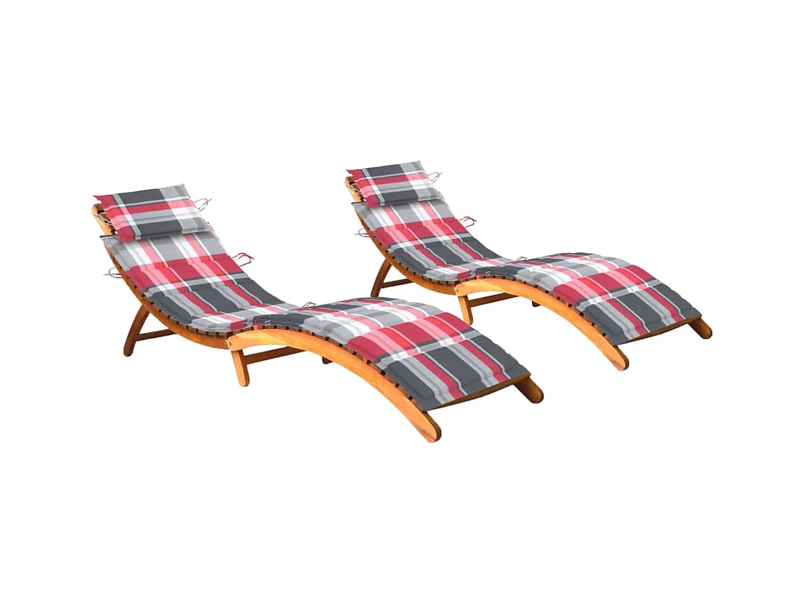 Chaises longues 2 pcs avec coussins Bois d'acacia solide 19