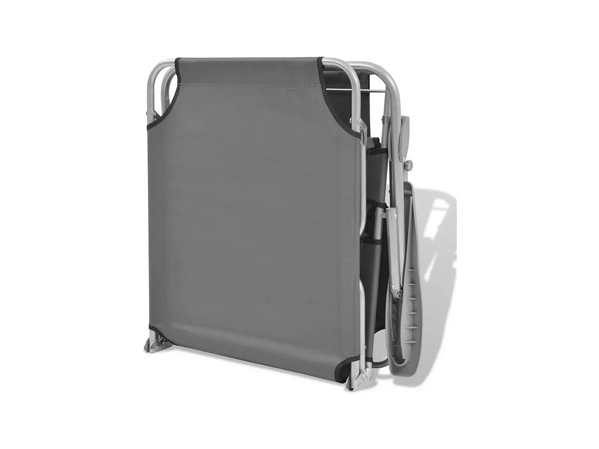 Chaise longue pliable avec auvent tissu gris et métal Zita