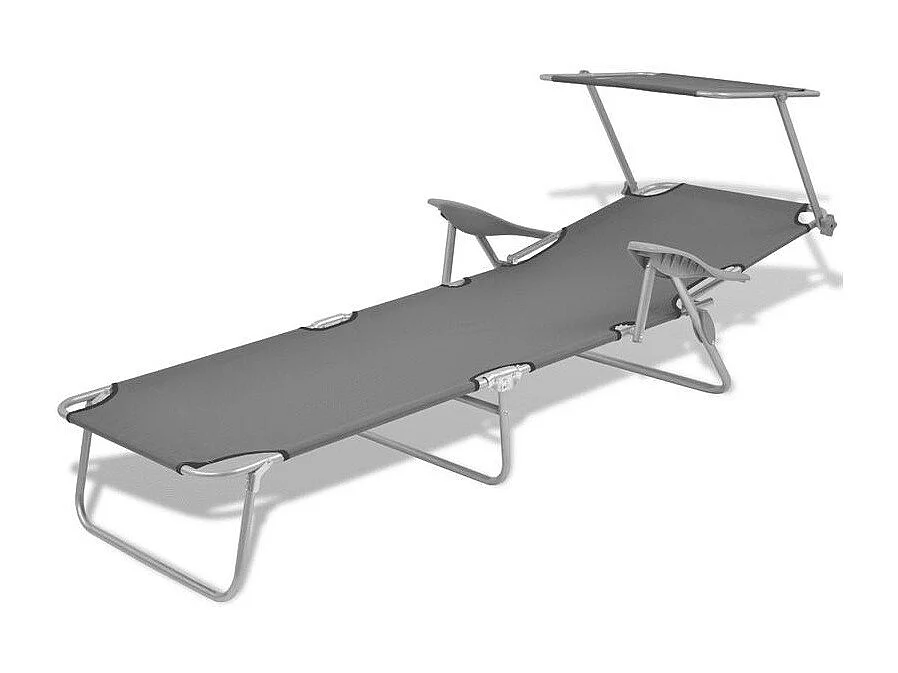Chaise longue pliable avec auvent tissu gris et métal Zita