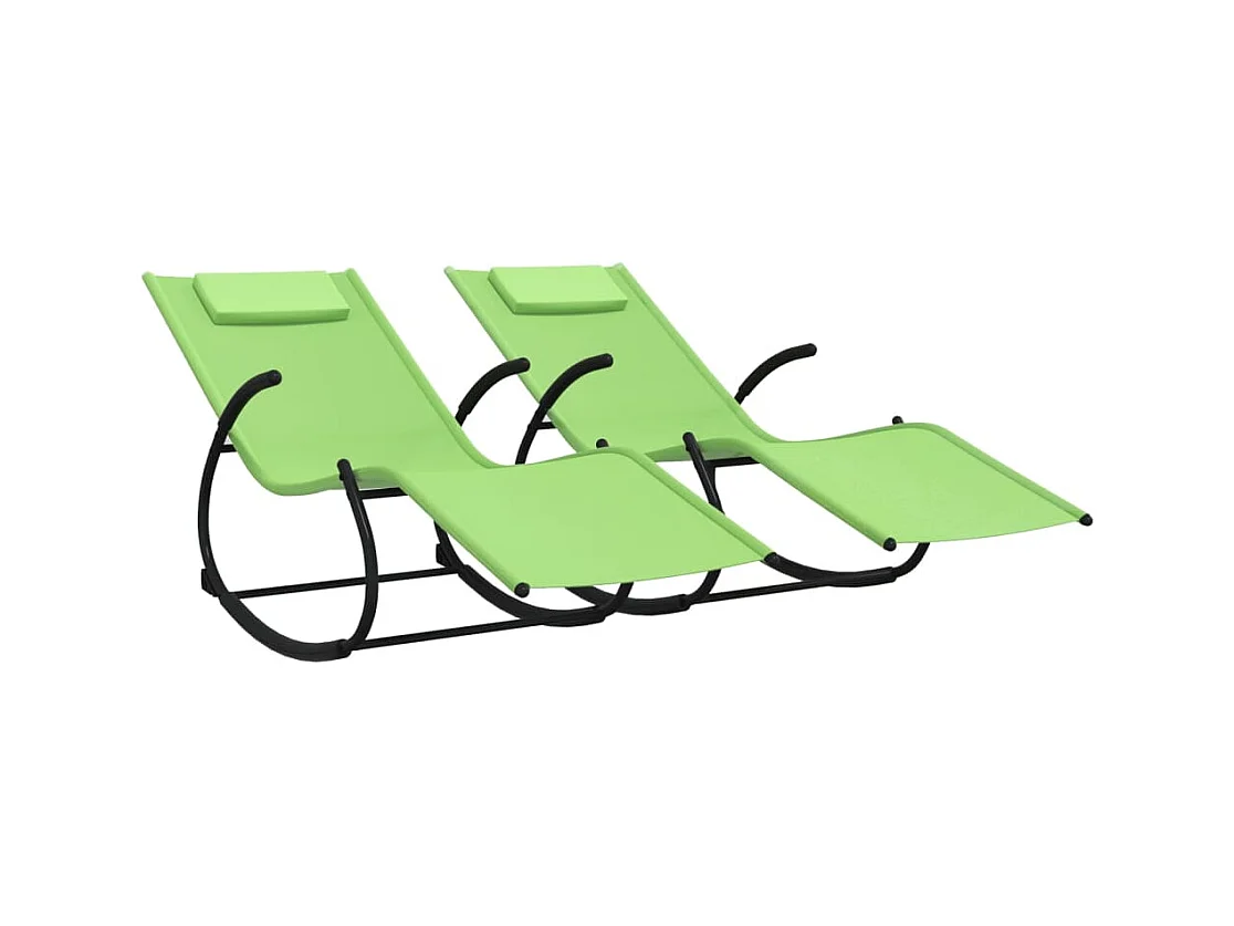 Chaises longues à bascule 2 pcs Vert Acier et textilène 3