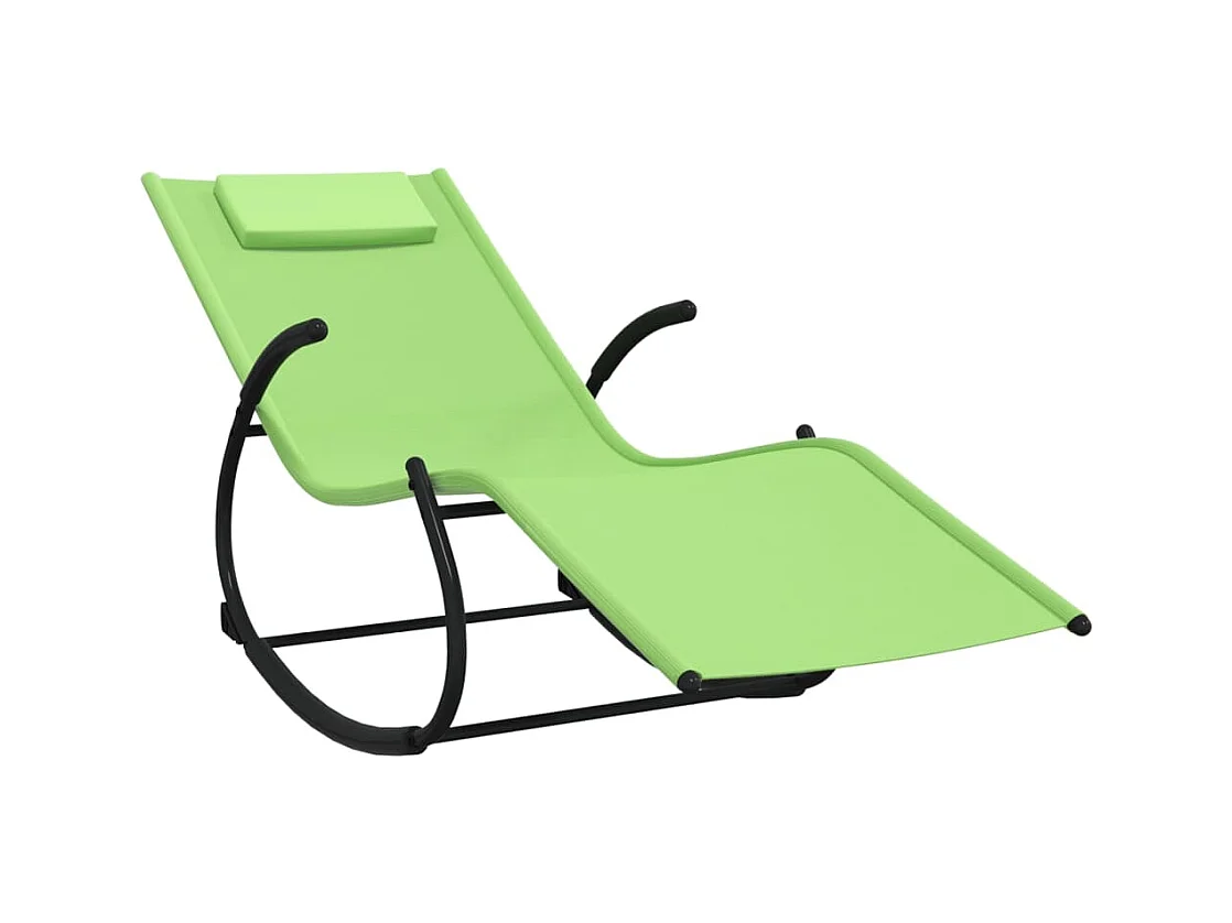 Chaises longues à bascule 2 pcs Vert Acier et textilène 3