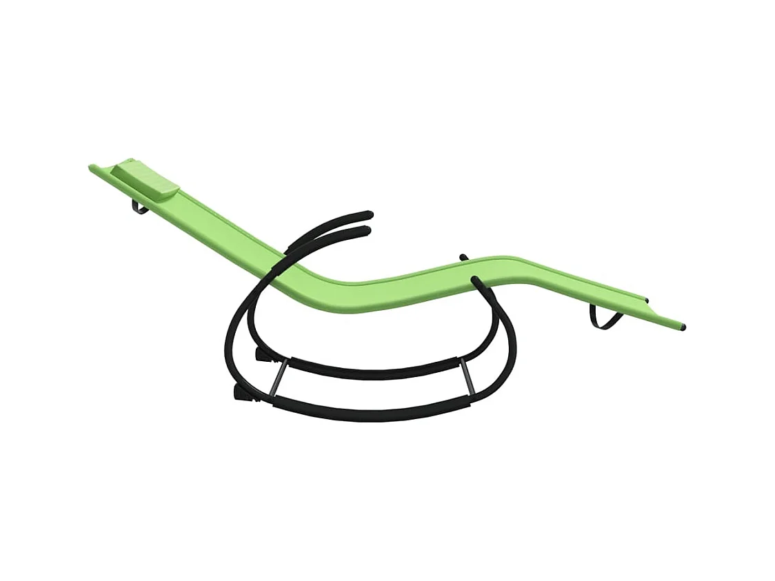 Chaises longues à bascule 2 pcs Vert Acier et textilène 3