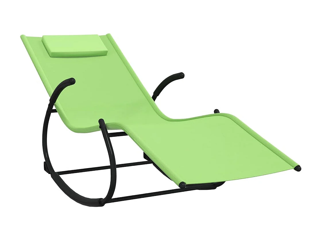 Chaises longues à bascule 2 pcs Vert Acier et textilène 3