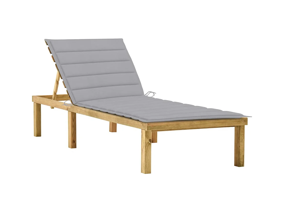 Chaise longue avec coussin gris Bois de pin imprégné