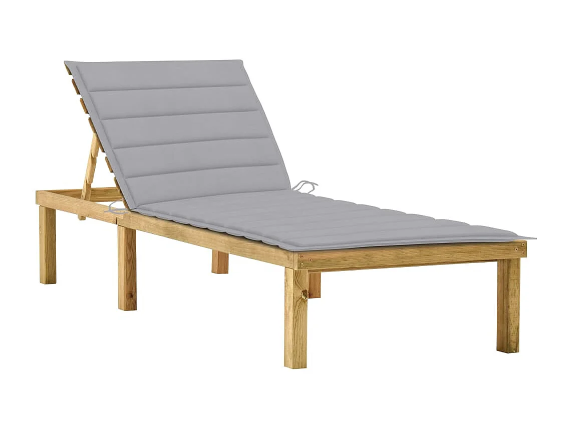 Chaise longue avec coussin gris Bois de pin imprégné