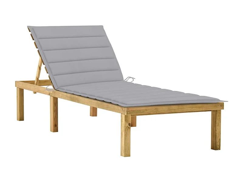 Chaise longue avec coussin gris Bois de pin imprégné