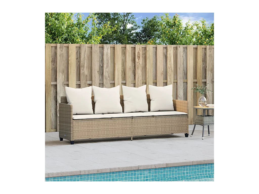 Chaise longue avec coussins beige résine tressée