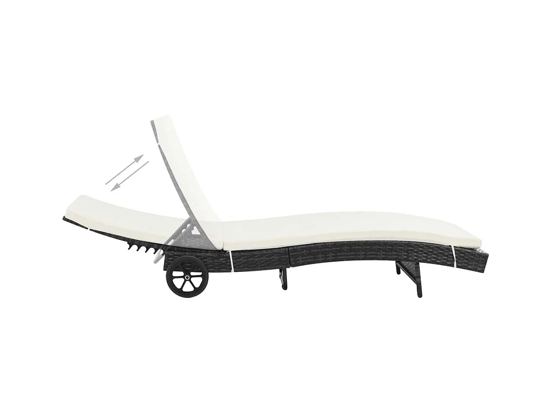 Chaises longues 2pcs avec roues et coussins Résine tressée Noir