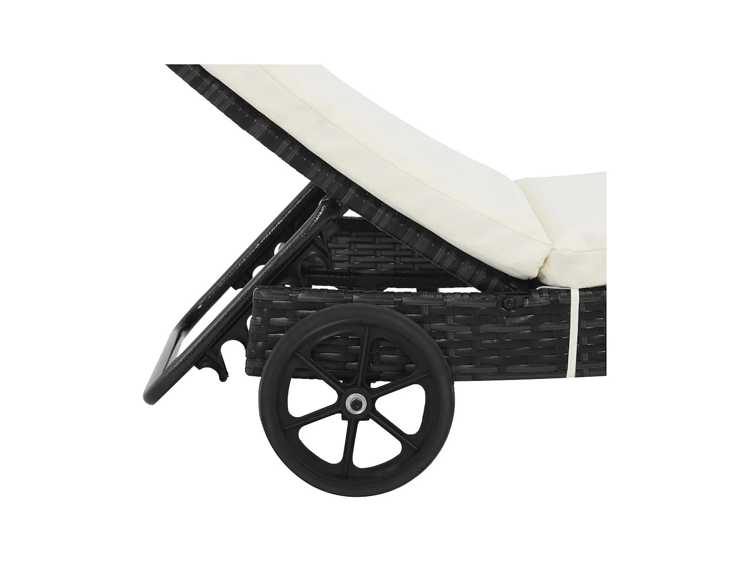 Chaises longues 2pcs avec roues et coussins Résine tressée Noir