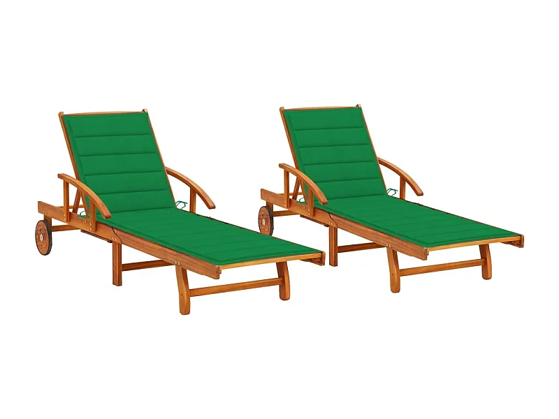 Chaises longues 2 pcs avec coussins Bois d'acacia solide 5