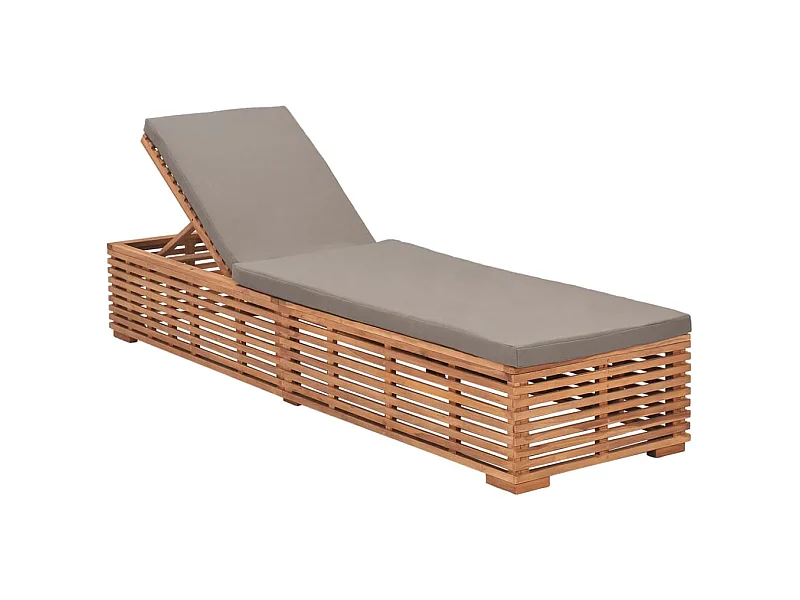 Chaise longue avec coussin gris foncé Bois de teck solide