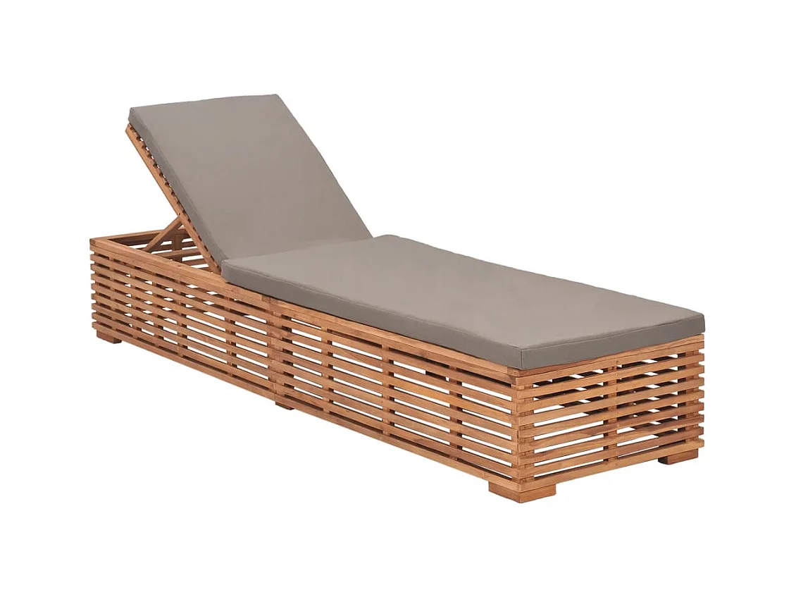 Chaise longue avec coussin gris foncé Bois de teck solide