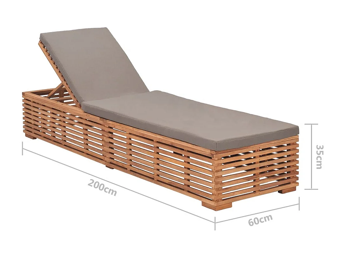 Chaise longue avec coussin gris foncé Bois de teck solide