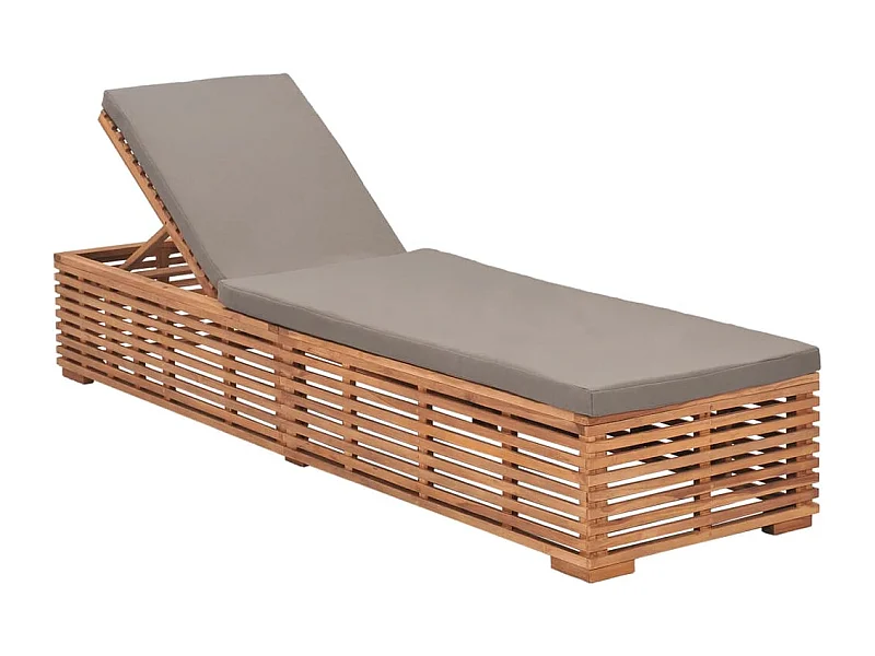 Chaise longue avec coussin gris foncé Bois de teck solide