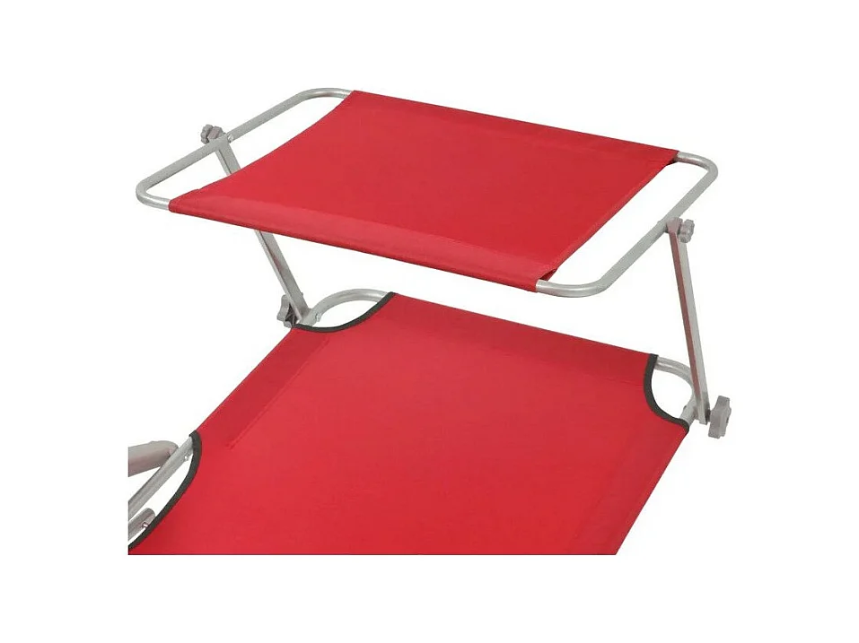 Chaise longue pliable avec auvent tissu rouge et métal Zita