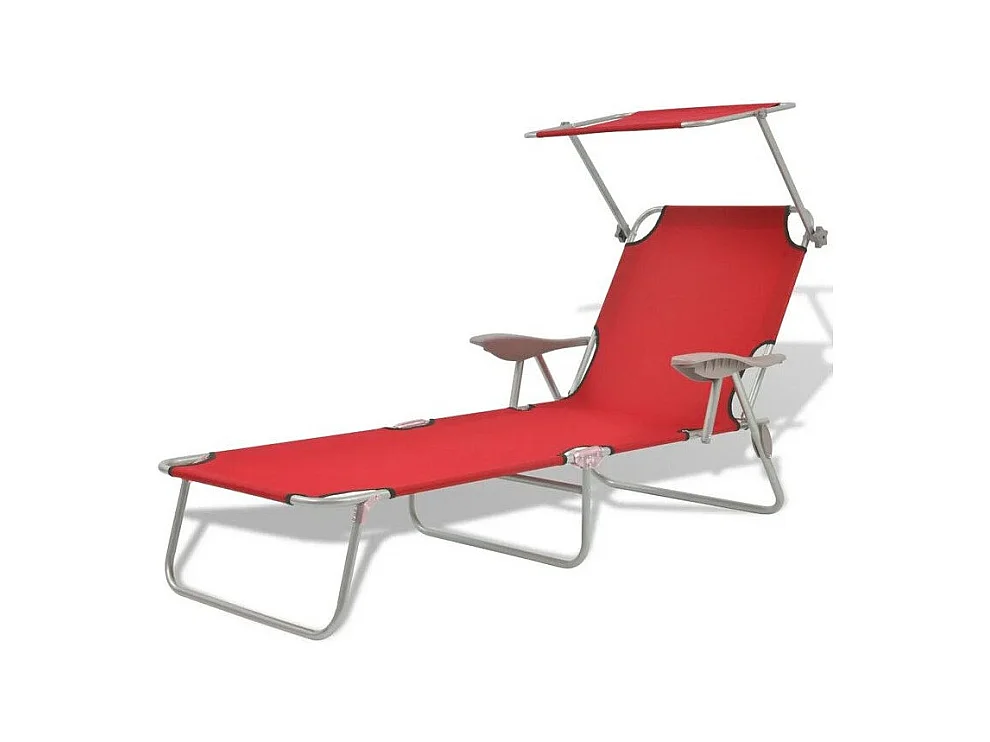 Chaise longue pliable avec auvent tissu rouge et métal Zita