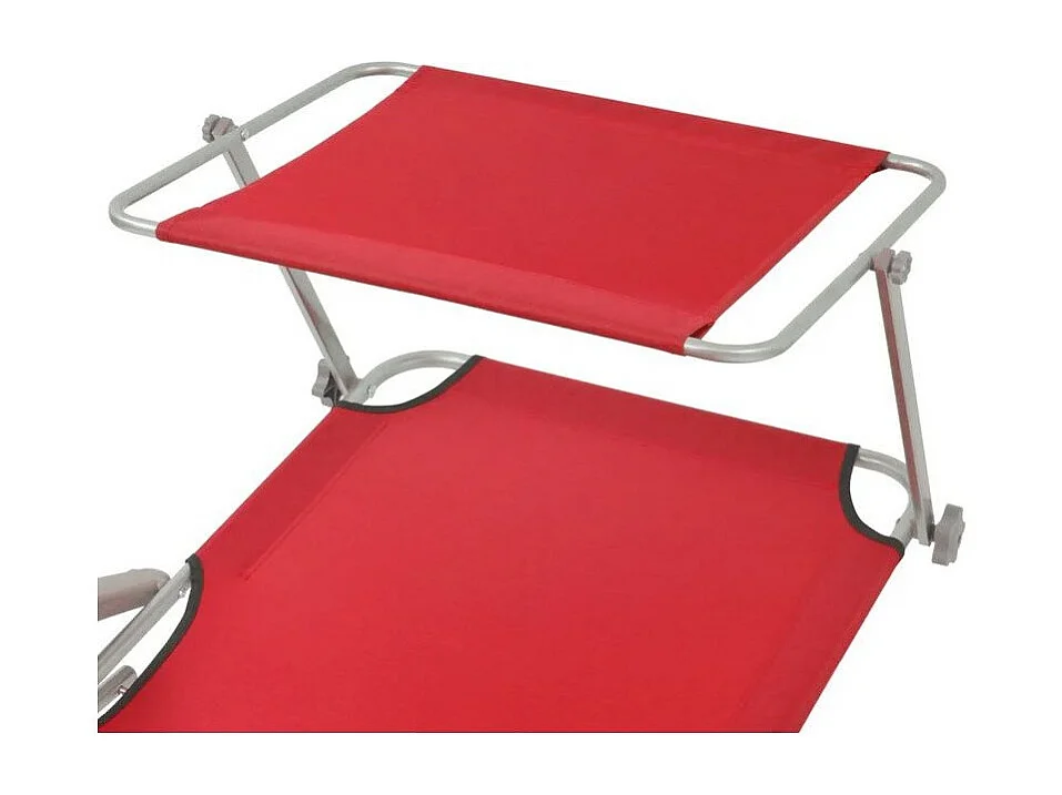 Chaise longue pliable avec auvent tissu rouge et métal Zita