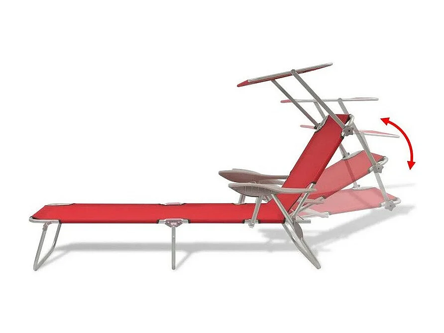 Chaise longue pliable avec auvent tissu rouge et métal Zita