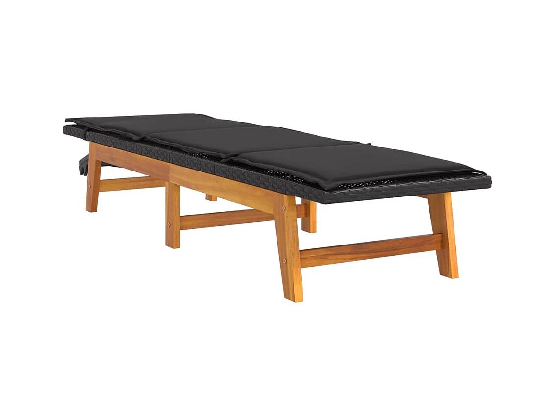 Chaises longues et coussins 2 pcs Résine tressée-bois d'acacia