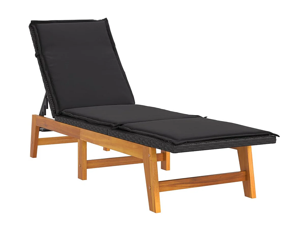 Chaises longues et coussins 2 pcs Résine tressée-bois d'acacia