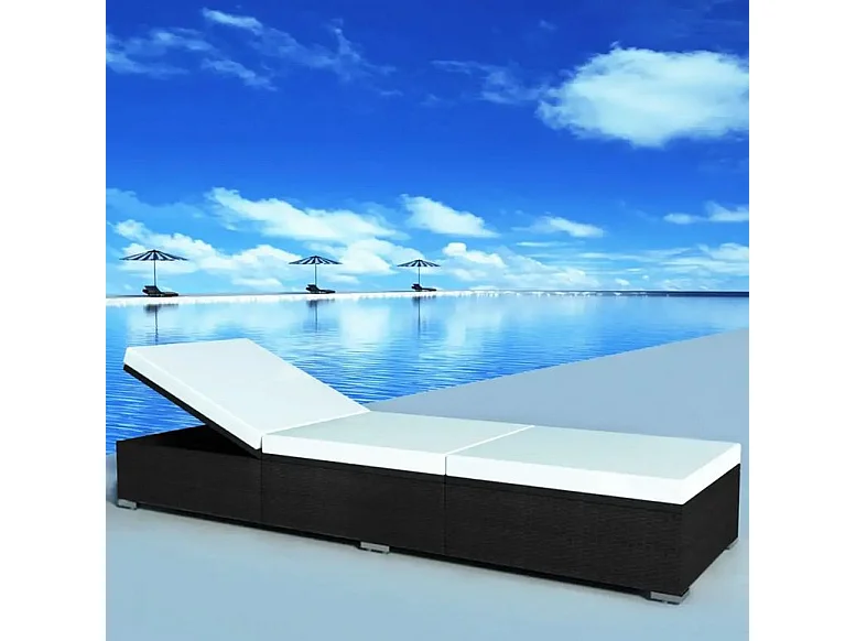 Chaise longue polyester blanc et résine noire Imia