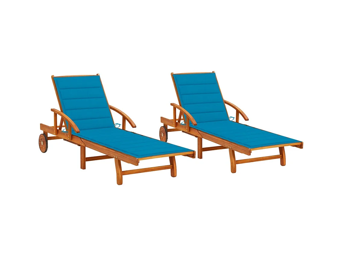 Chaises longues 2 pcs avec coussins Bois d'acacia solide 6